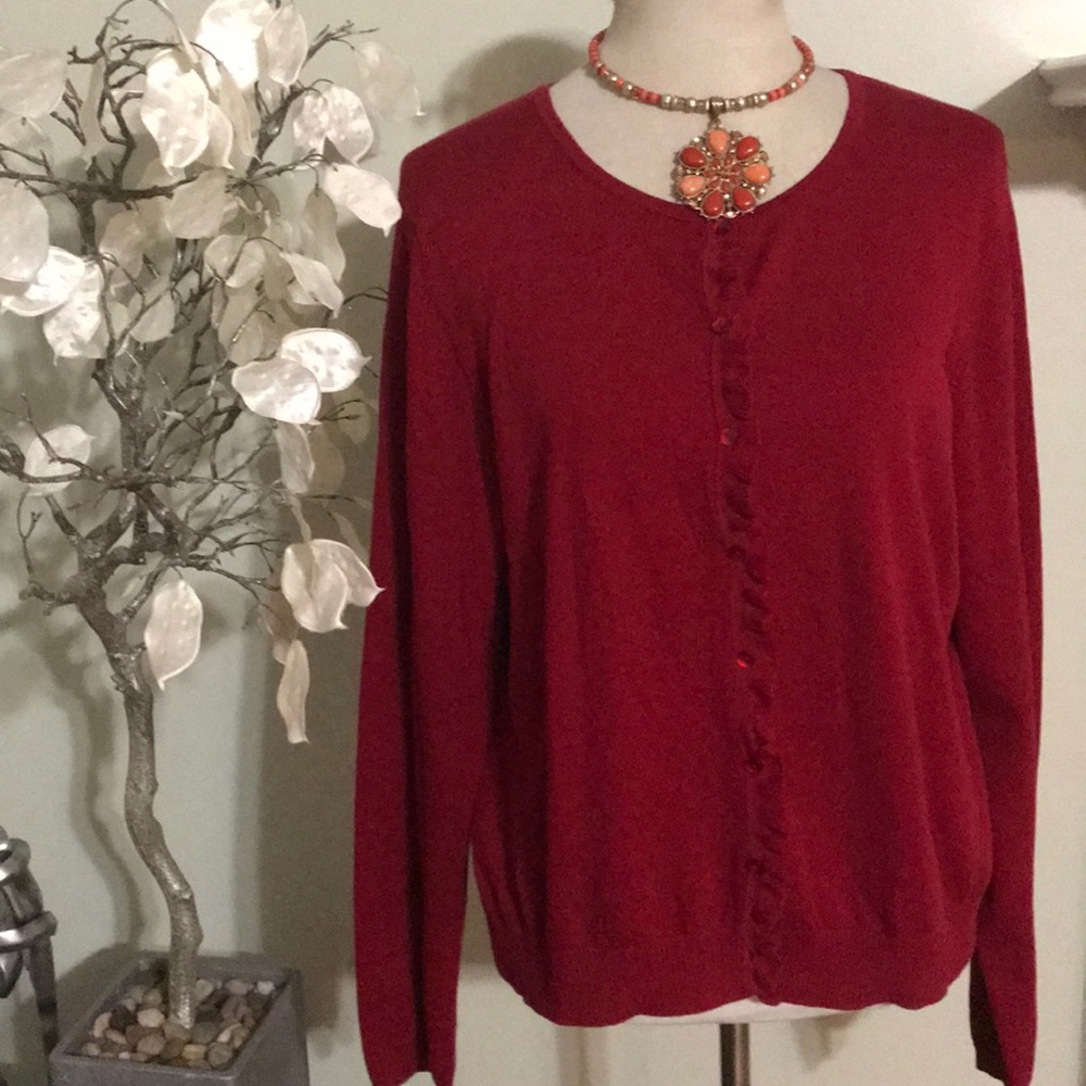 LOFT Crimson Button-Up Cardigan